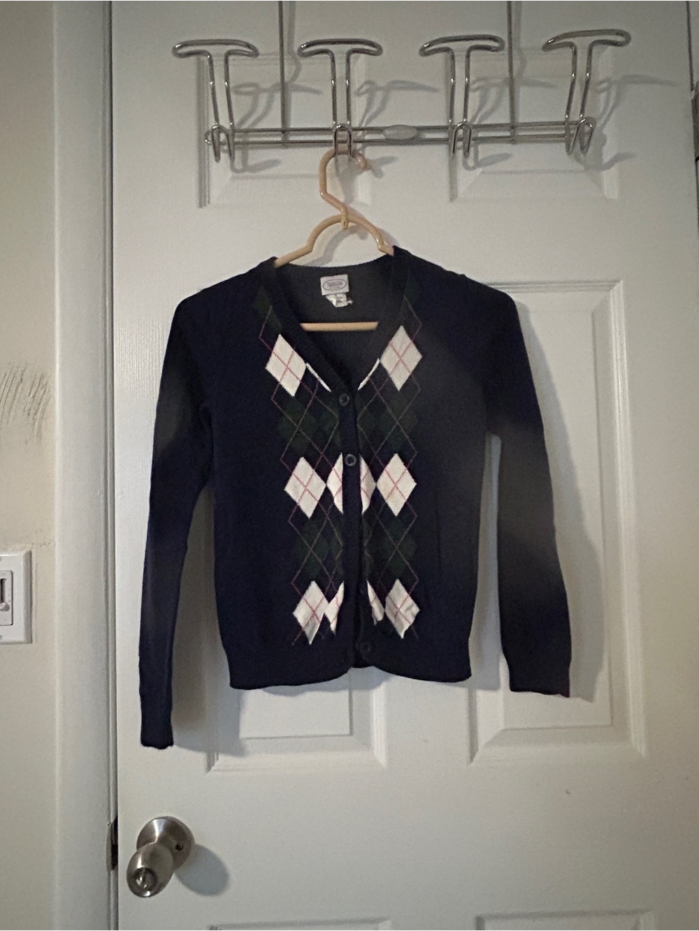 Talbots Kids Size 12 Navy Argyle Button Cardigan Sweater